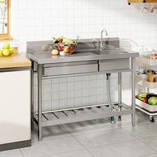 Freestanding Stainless Steel Kitchen Sink Commercial Utility Sink Set Faucet