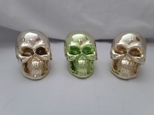 3 Mini Resin Metalic Gold & Green Skulls Ornament Gothic,  Creepy,  Halloween