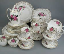 Dinner Service Set. 6 place setting. Imperial/Tuscan. Pink Cabbage Roses. Plates