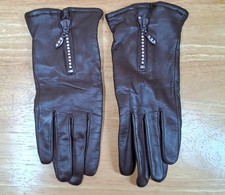 Pair of  Dents vintage ladies gloves.  Thin brown leather diamante zip details