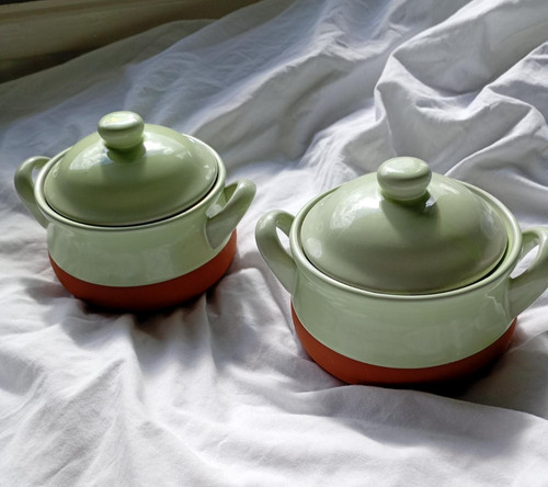 Green and terracotta lidded - and,