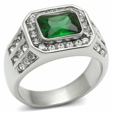 Mens green ring emerald signet