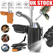 Electric Windproof Lighter Plasma Dual Arc USB Rechargeable Waterproof Lanyard