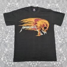 Metallica Metal Band T Shirt Size Large Flaming Pushead Graphic Print 
