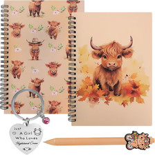 4 Pcs Highland Cow Gifts Set, for Women Cow Lover Includes Highland Cow Keyring 