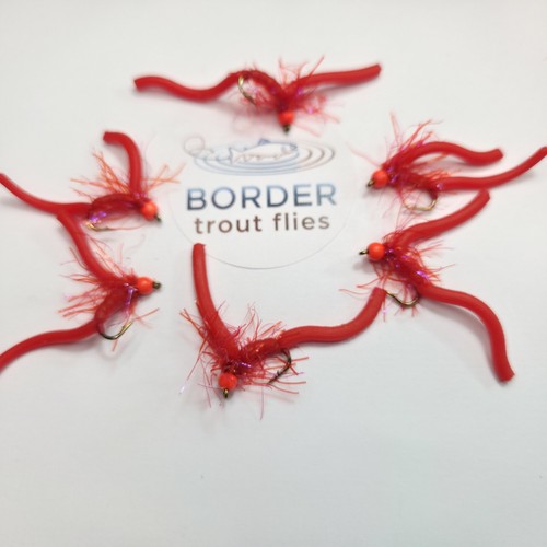 Red squirmy worm fly - red,