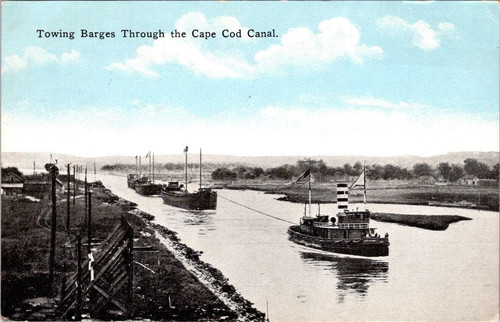 Vintage postcard towing barges - vintage,