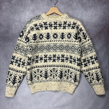 BHS Jumper Men's M Cream Fair Islae Nordic Knit Pure New Wool Sweater Made in UK