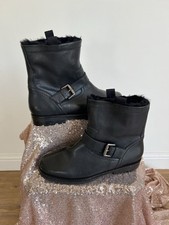 Ted Baker Beeno Womens Boots UK 7 EU40 Black Leather Fur Lined Biker Boot NEW