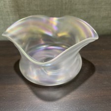 Antique John Walsh Victorian English Glass Iridescent Pearl White Finger Bowl