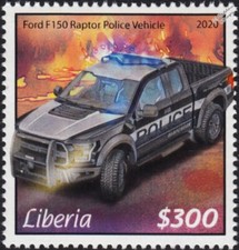 FORD F-150 RAPTOR POLICE Responder Truck Car Vehicle Stamp (2020 Liberia)