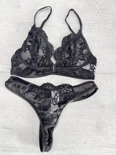 2pcs Set Women Lace Front Button Closure Wireless Bra And Panty Set Lingerie