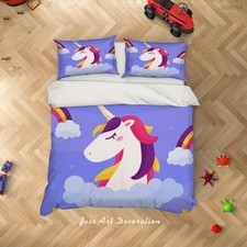 3D Purple Unicorn Quilt Cover