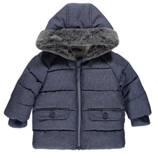 Baby Boy Jacket Coat Warm Fleece Fur Lined Hood Denim Blue 12-18-24-36 by George