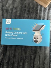 Wireless WiFi 1080p Security Camera with Solar Panel, 355° Pan & Tilt, New White