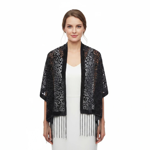 Black leopard pattern devore - black,