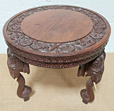 Vintage Anglo Indian Carved Elephant Side Table / Stool