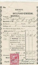 Belford Union 1916 Respect of Poor Rate Buildings Stamp Receipt Ref 39021