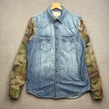 Ralph Lauren Denim Jacket M Camo Western Pearl Snap Flag Ranch Shorthorn Cowboy