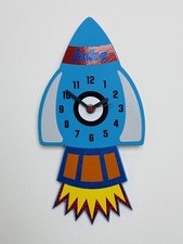 Rocket design Wooden Child’s Clock. Battery Operated. PERSONALISED OPTION.