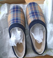 Hotter Ladies Slipper  Size UK6  Navy Suede/checked textile with box 