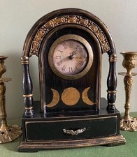 Vintage Mantel Clock Triple Moon Goddess Hand Crafted Witchy Pagan Goth Gothic