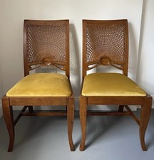 2 Multyork Santiago Rattan Dining Chairs Mustard Velvet  Chestnut Wooden Frame