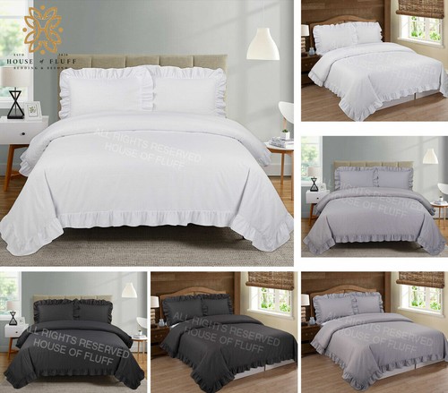 Plain frilled edge duvet set - plain,