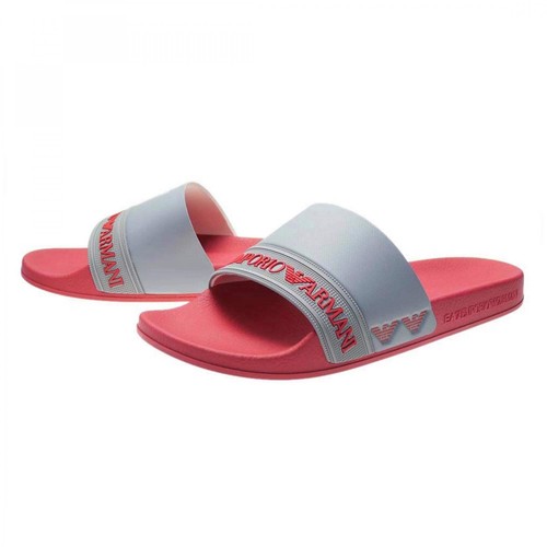 Ea7 slide sandals - sandals, red/grey