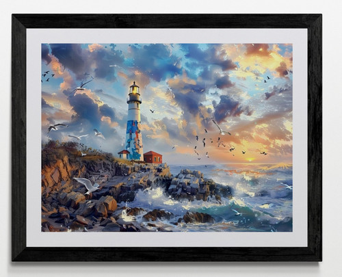 Lighthouse seascape framed - lighthouse,