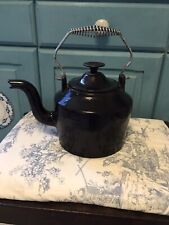 Black Vintage Enamelled cast iron stove kettle.