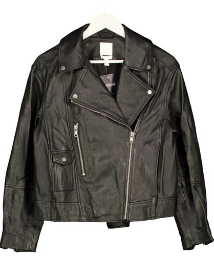 Black real leather biker - h&m,