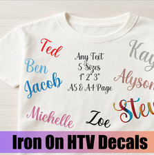 Personalised Iron On Names HTV Vinyl Decals Transfer Fabric Clothes Bag Shirt FC