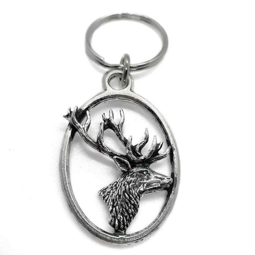 Stag head oval silver - silver, english