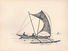1936 SAILING PRINT ~ AN OUTRIGGER CANOE FROM CEYLON INDIA ~