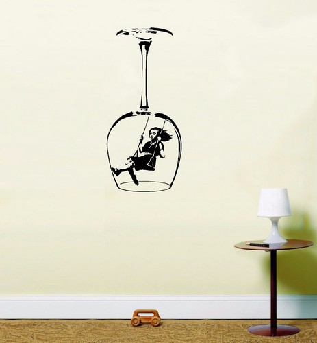 Banksy swinging girl - girl, wine