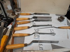 Job lot 7 Marples cranked gouge chisels 1/4" to 1 1/8" width wood handle VGC