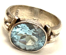 Antique Art Deco Sterling Silver & Aquamarine Ring Artisan Made Size O. US 7