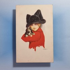 Italian Glamour Postcard C1920 Beautiful Woman French Bulldog G Nanni A/S