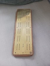 Antique Victorian Brass Cribbage Board Oak Base