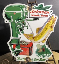 VINTAGE 1954 DATED JOHNSON SEAHORSE BOAT MOTOR 10” PORCELAIN SIGN GAS OIL