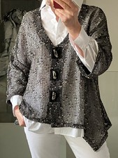 Neslay Lagenlook Asymmetric Top Black  Mesh Knit 3/4 Sleeve One Size /Oversized