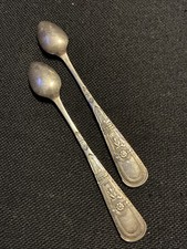 Two Cute White Metal Salt/Mustard Spoons Lovely Pattern See Below