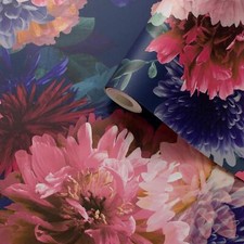 Lipsy Issey Elegant Floral Wallpaper Large Peony Flowers Muriva 144062 Blue