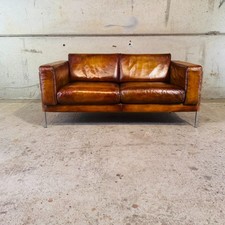 1990s Robin Day Forum Tan Leather 2 Seater Sofa for Habitat — Chrome Frame #A741