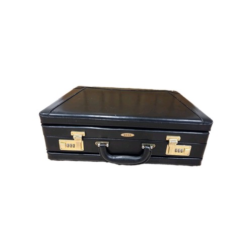 Black genuine leather attache - leather,