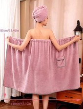 2 Pc Pink Bath Robe And Hair Turban Wrap Microfibre Spa Towels Set