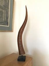 Lovely Mid Century Wooden Carved Antelope Horn Sculpture Ornaments