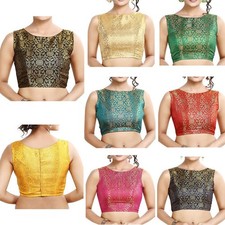 Brocade Saree Blouse Non Padded Sleeveless Lehenga Top Partywear Bollywood Choli
