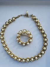 Trifari Gold Tone & Faux Pear Necklace And Brooch